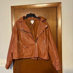 NWT NINE WEST brown plastic leather jacket for fall size 1X